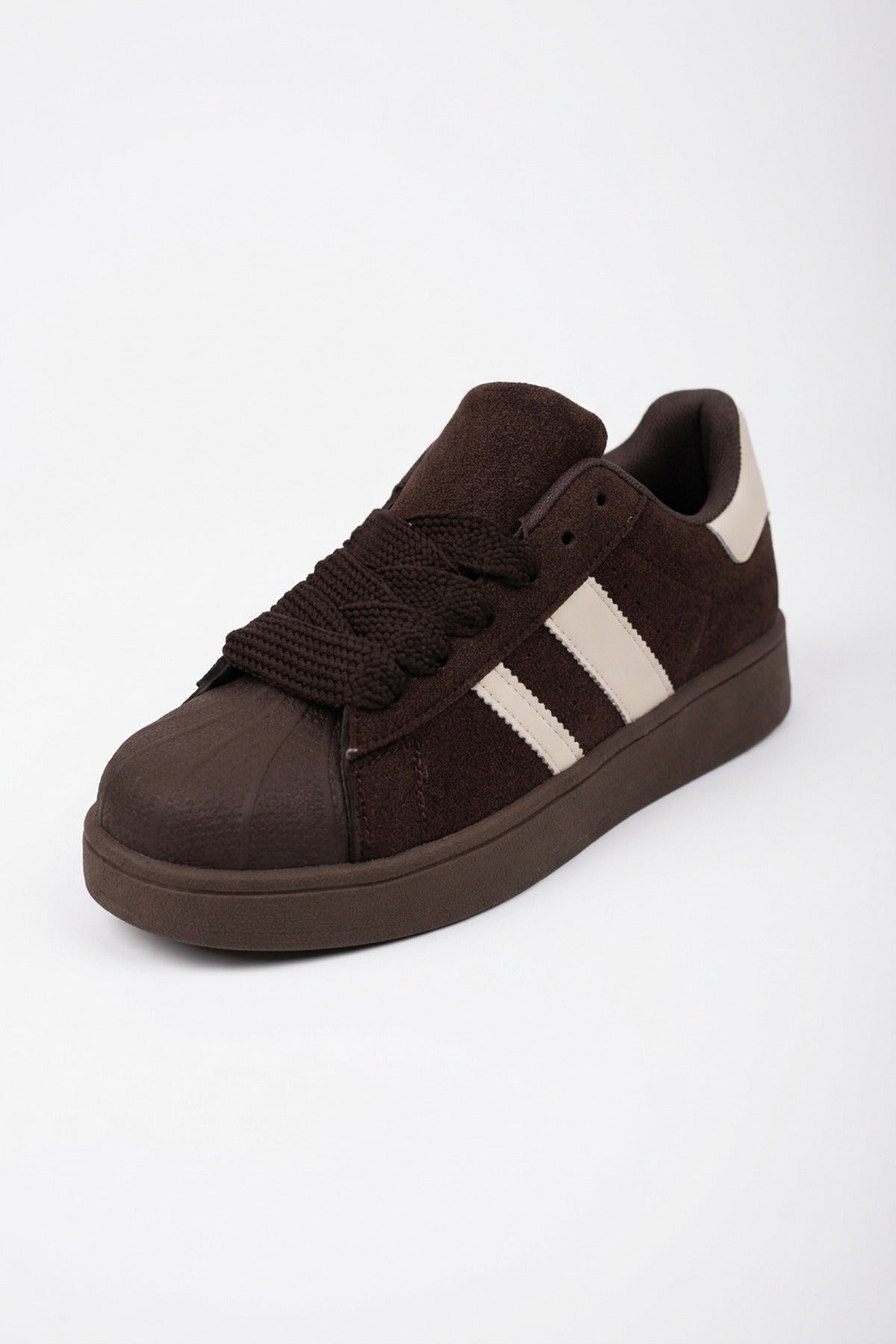 Maud Faux Suede Stripe Trainers - Coffee