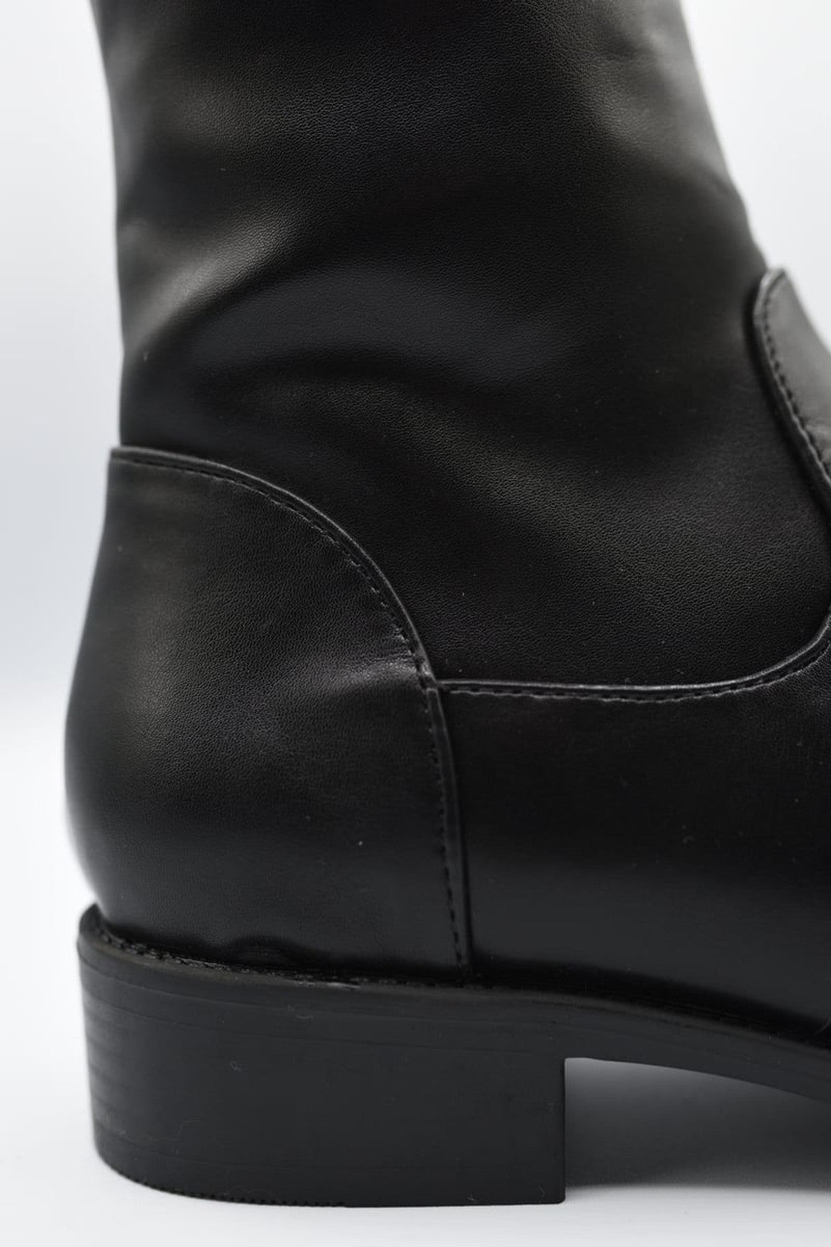 Abbey Tie Detail Low Heel Knee High Boots - Black
