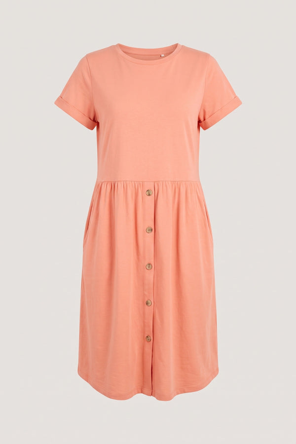 Aileen Short Sleeve Button Front Midi Dress - Coral