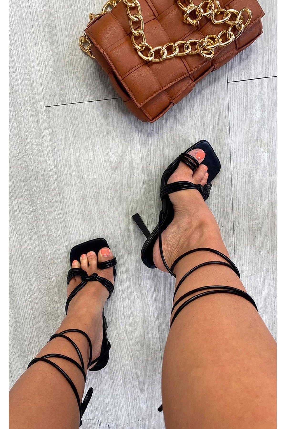 Amanda Strappy Lace Up Heels - Black
