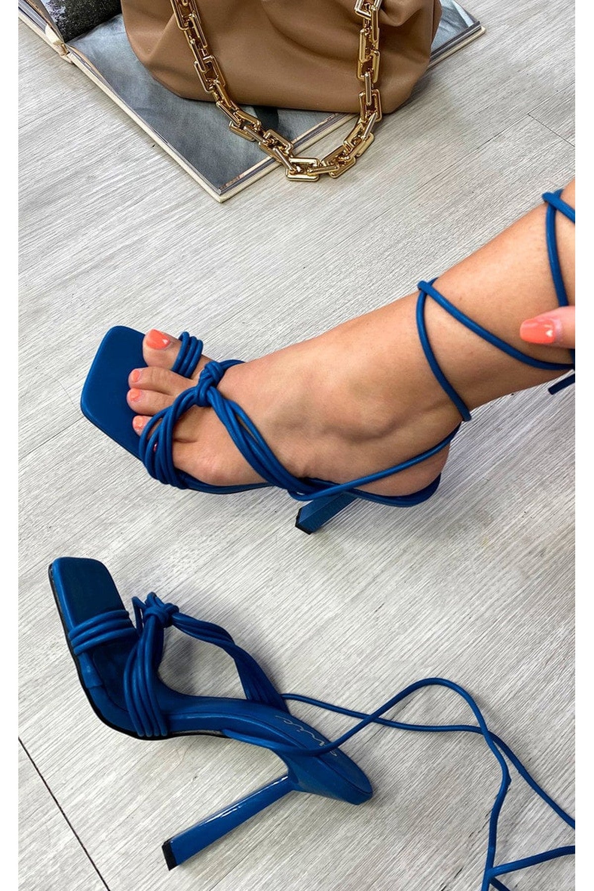 Amanda Strappy Lace Up Heels - Blue