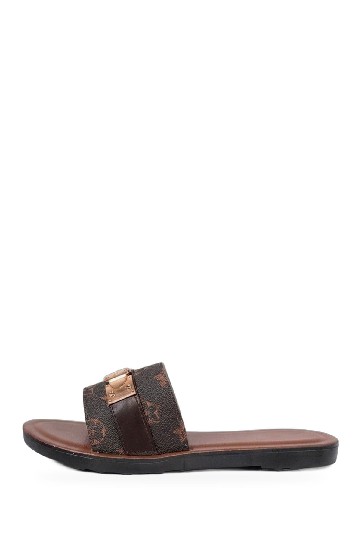 Amber Patterned Slider Sandals - Brown
