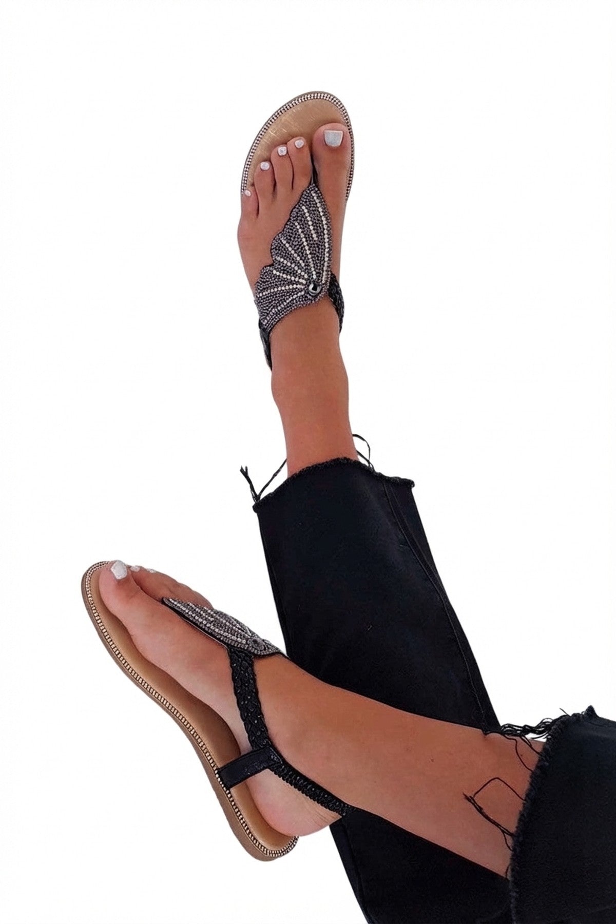 Orlagh Diamante Embellished Sandals - Black