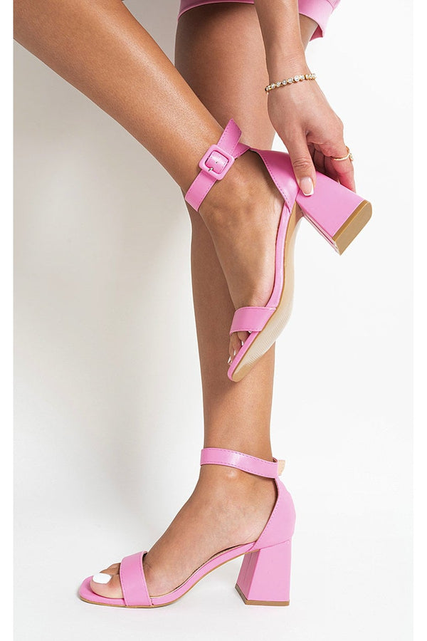 Amira Chunky Heeled Ankle Strap Sandals - Fuschia