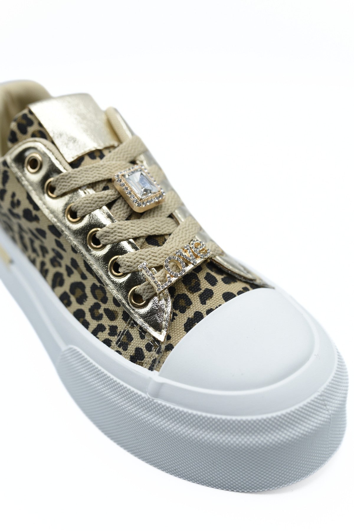 Angelah Lace Up Love Platform Trainers - Leopard