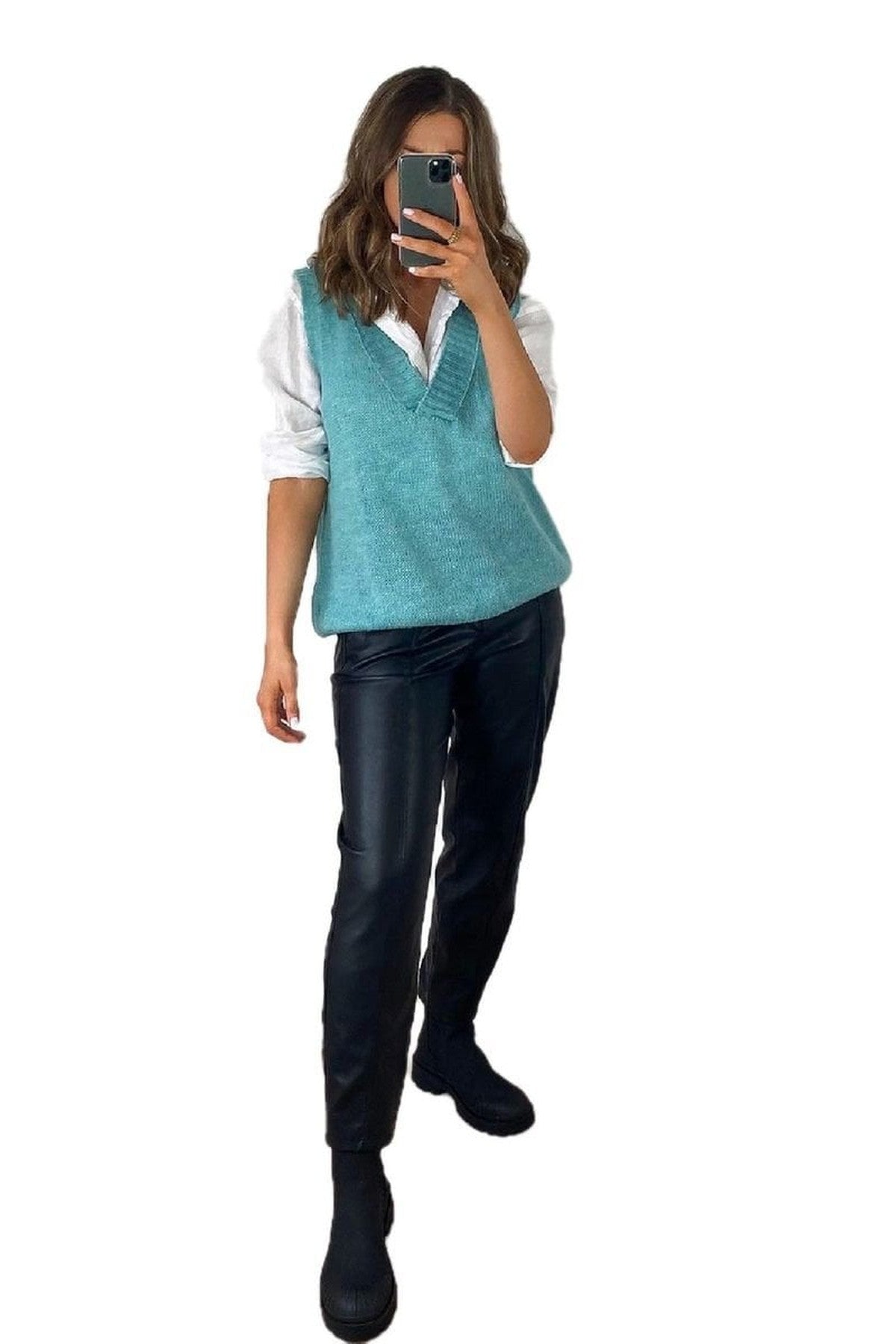 Lois Sleeveless Knitted Vest - Aqua