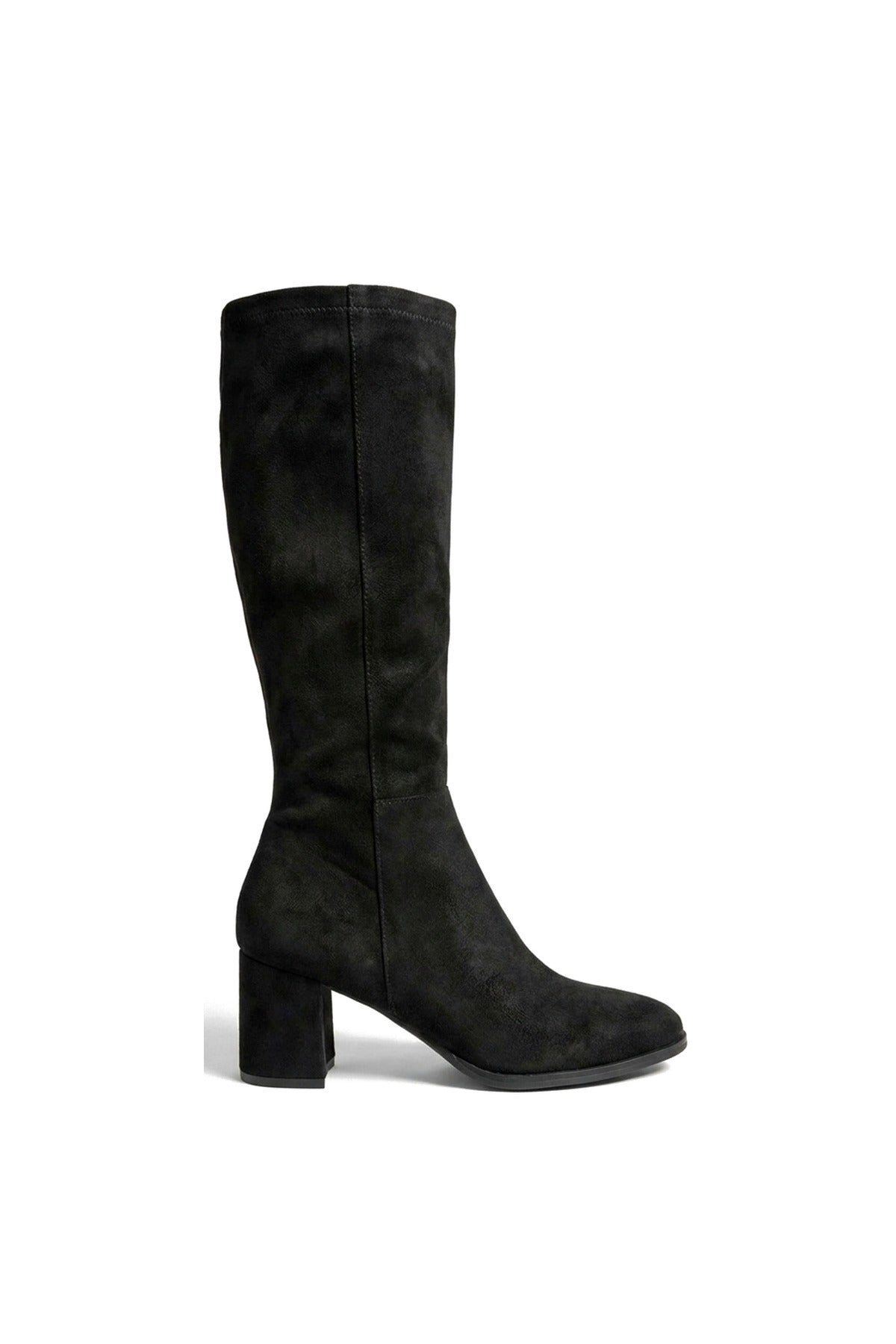 Ardina Suede Knee High Block Heel Boots - Black