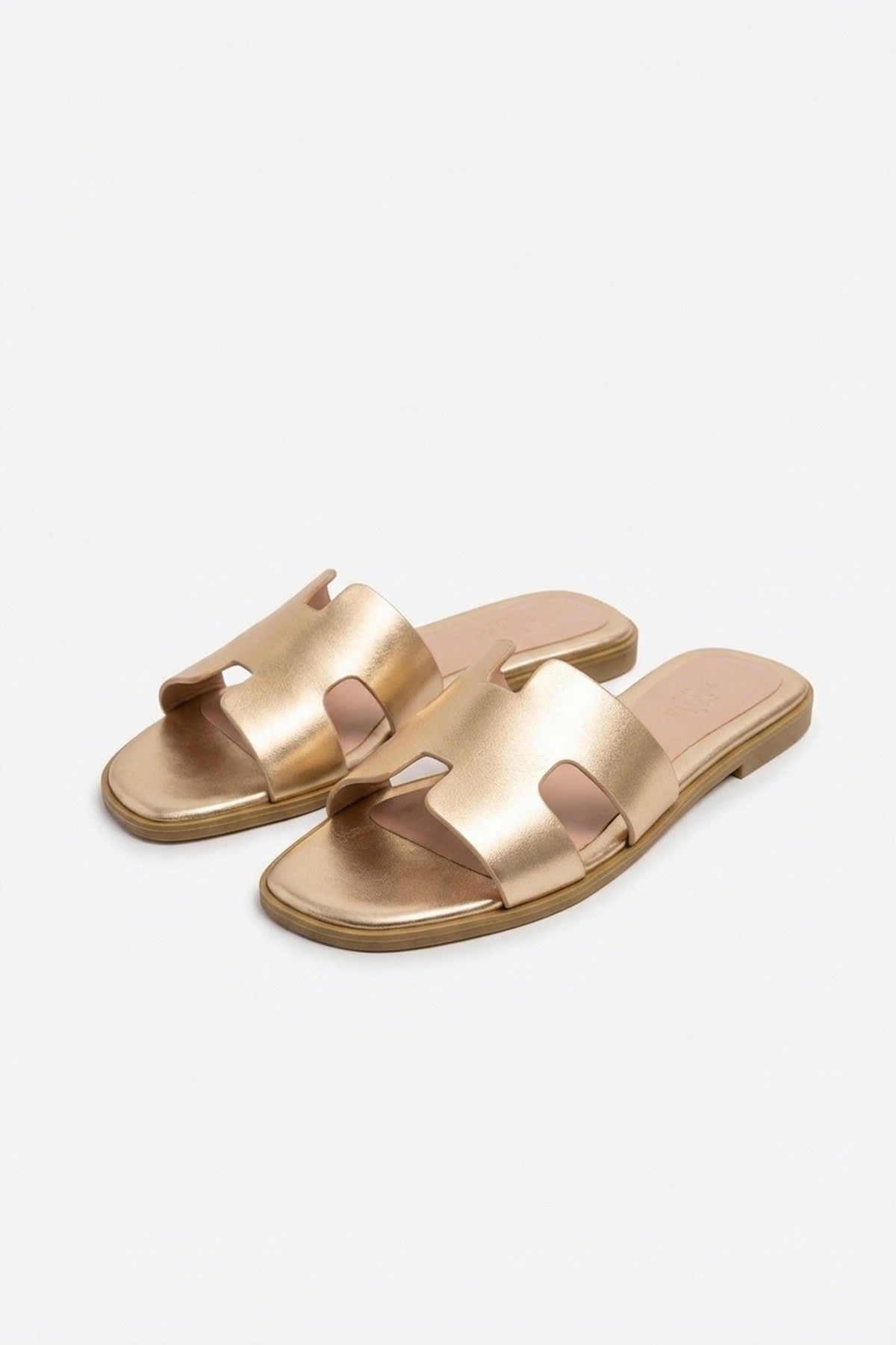 Aria Womens H-Strap Flat Slide Sandals - GOLD