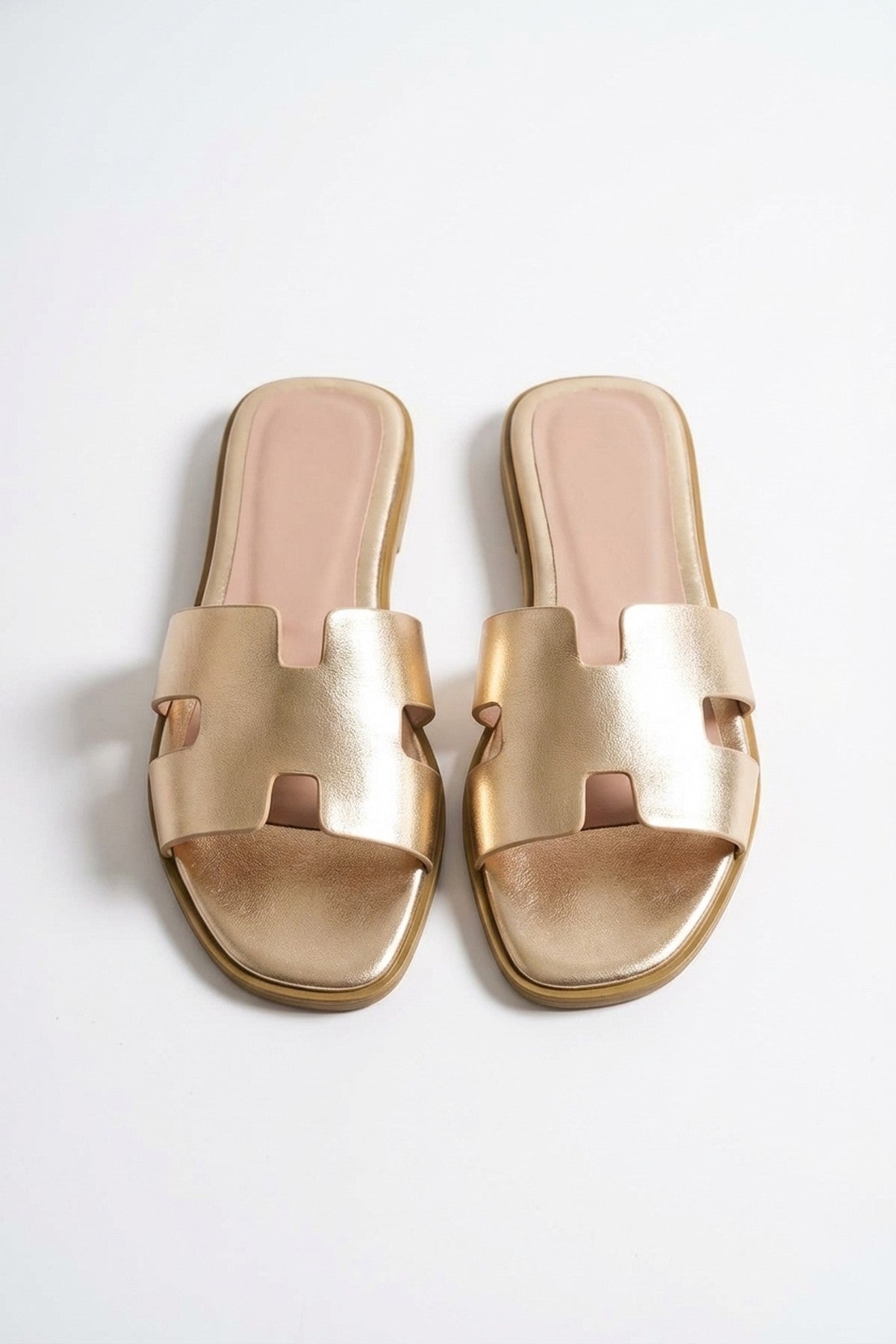 Aria Womens H-Strap Flat Slide Sandals - GOLD
