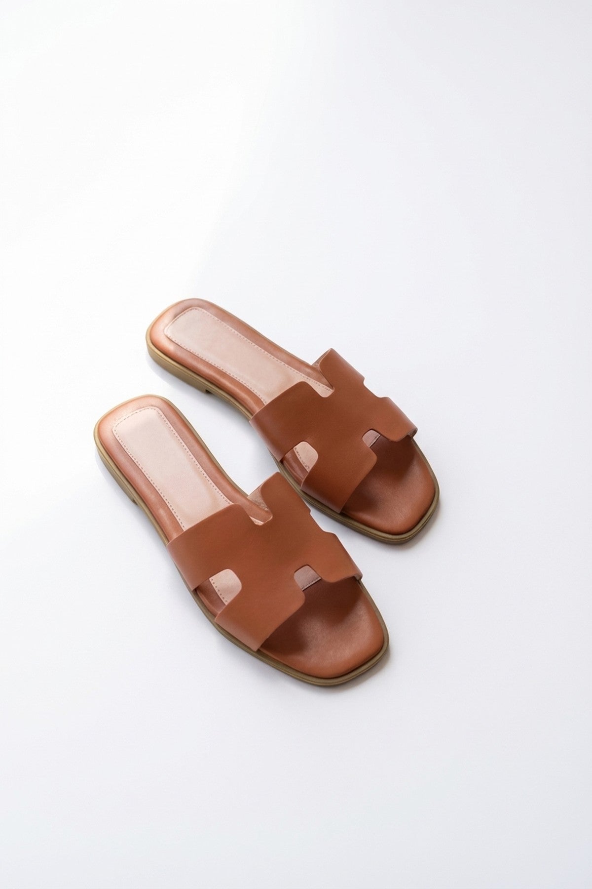 Aria Womens H-Strap Flat Slide Sandals - TAN
