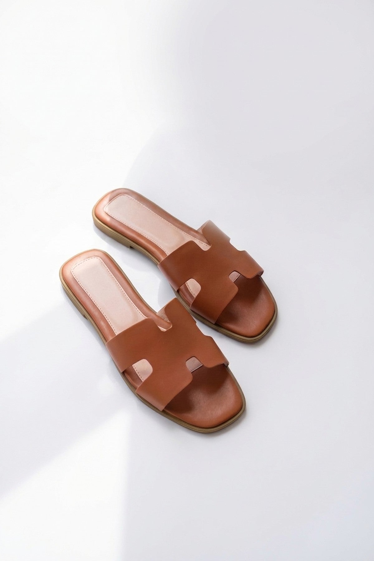 Aria Womens H-Strap Flat Slide Sandals - TAN
