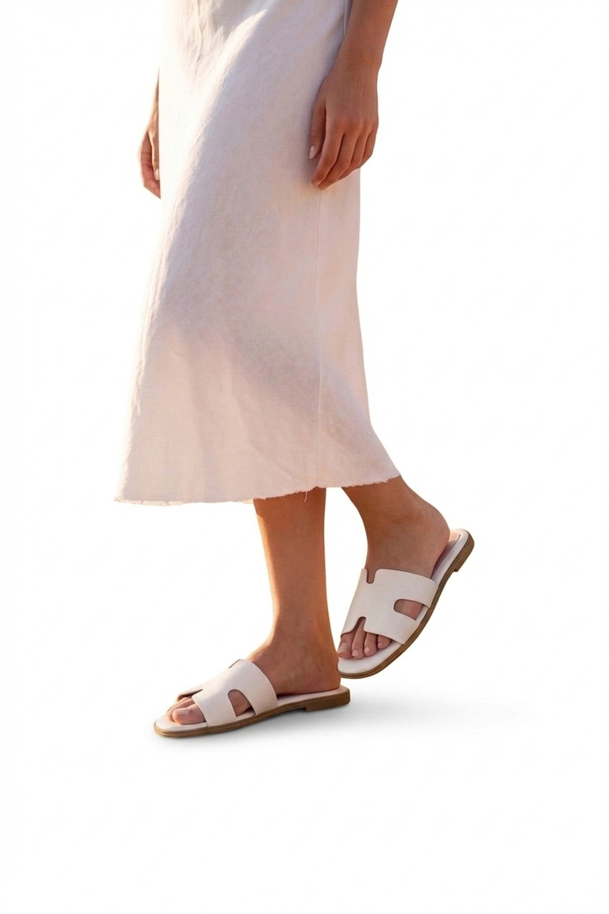 Aria Womens H-Strap Flat Slide Sandals - WHITE