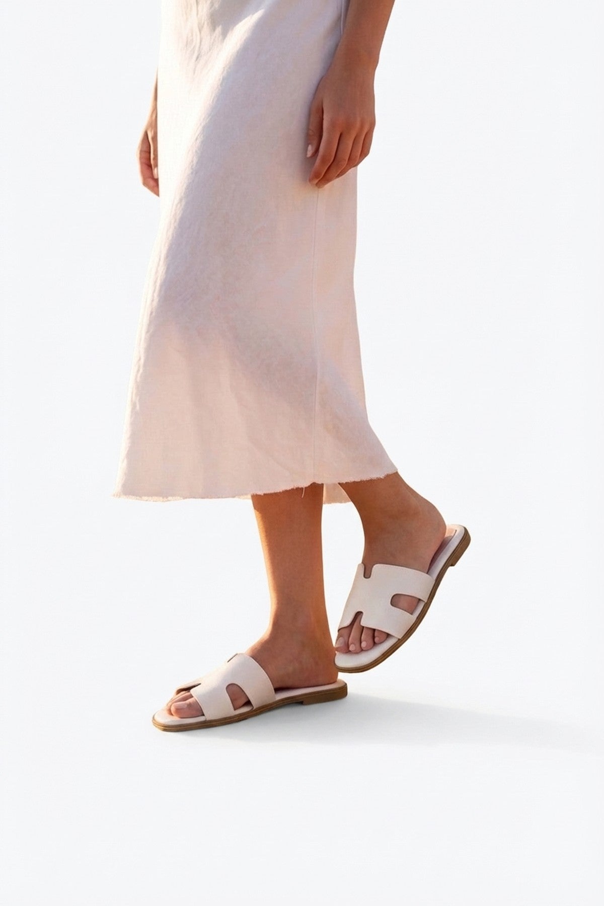 Aria Womens H-Strap Flat Slide Sandals - WHITE