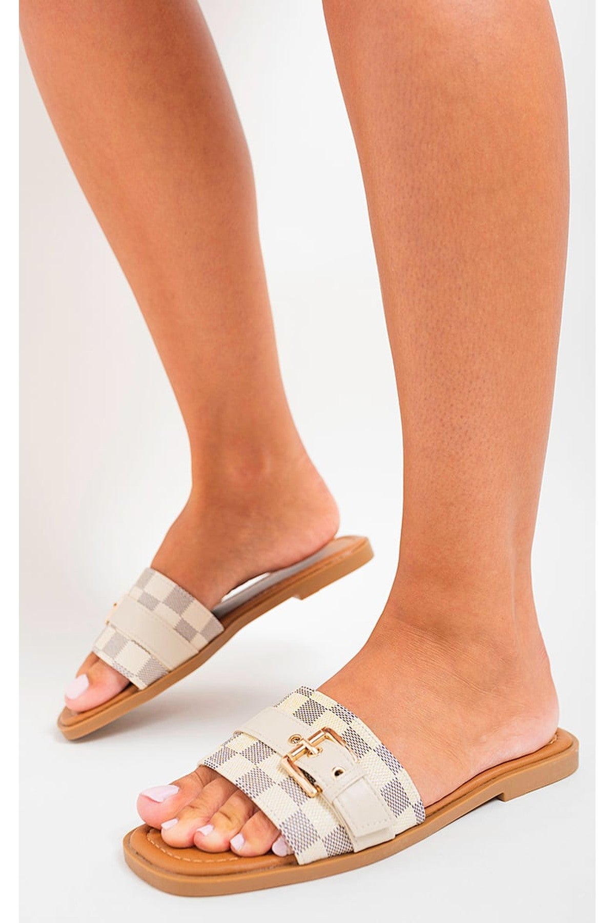 Ariah Open Toe Flat Sandals - Beige