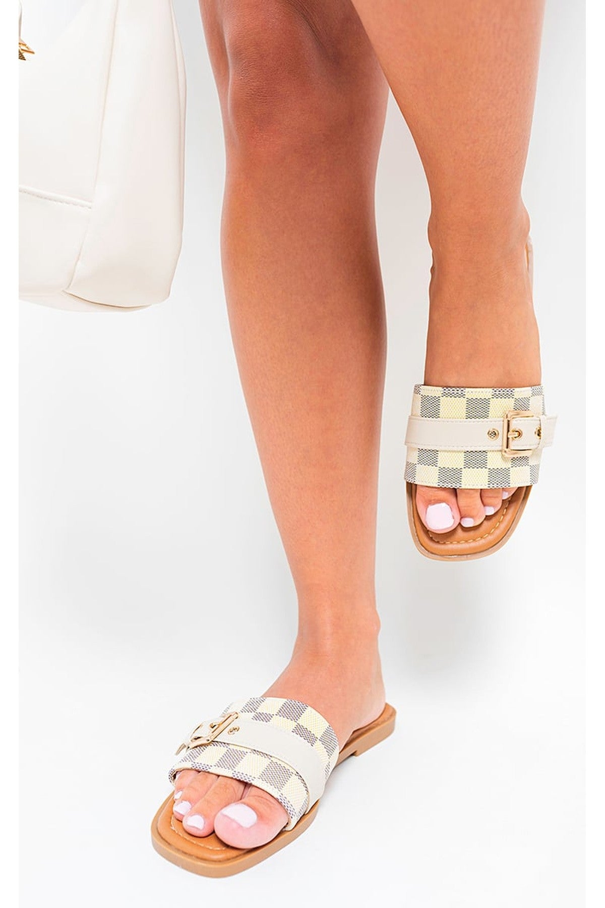 Ariah Open Toe Flat Sandals - Beige