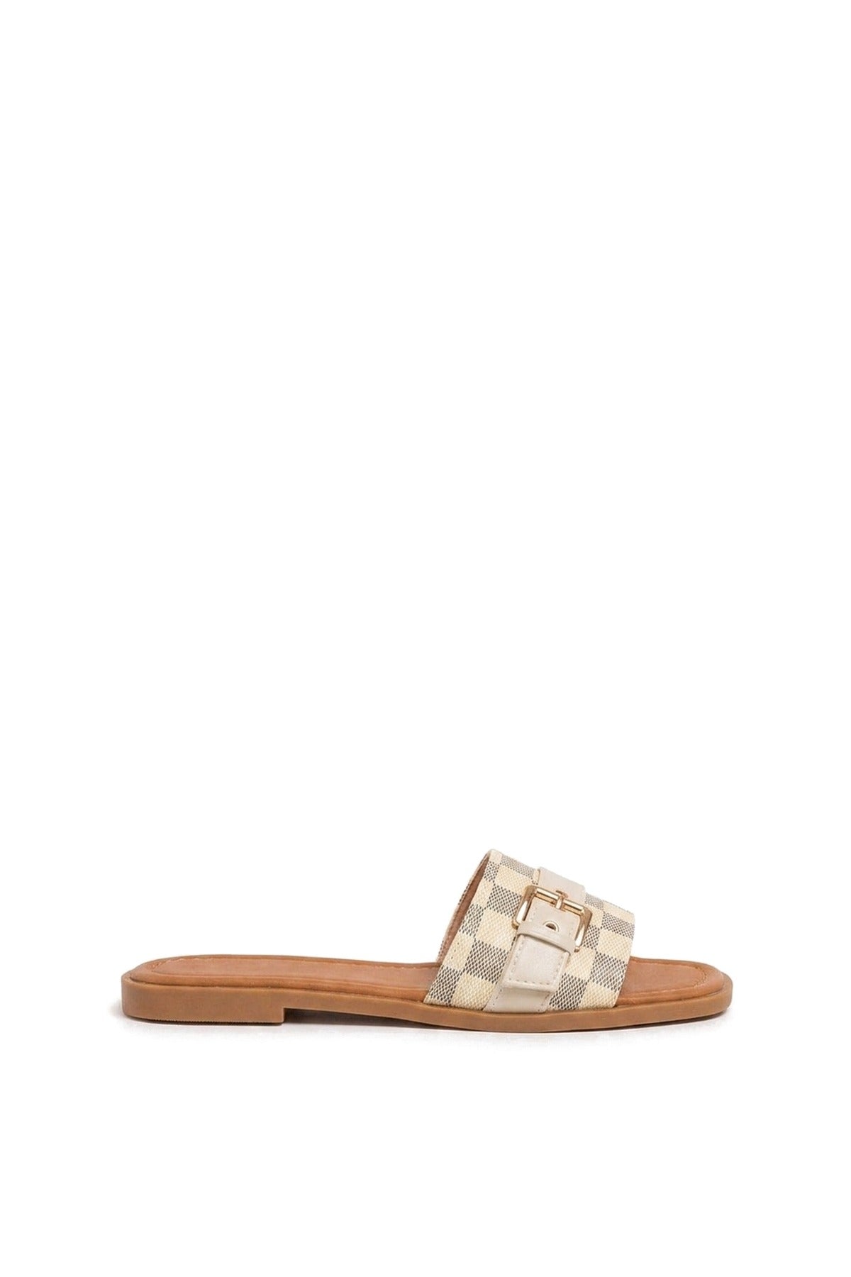 Ariah Open Toe Flat Sandals - Beige
