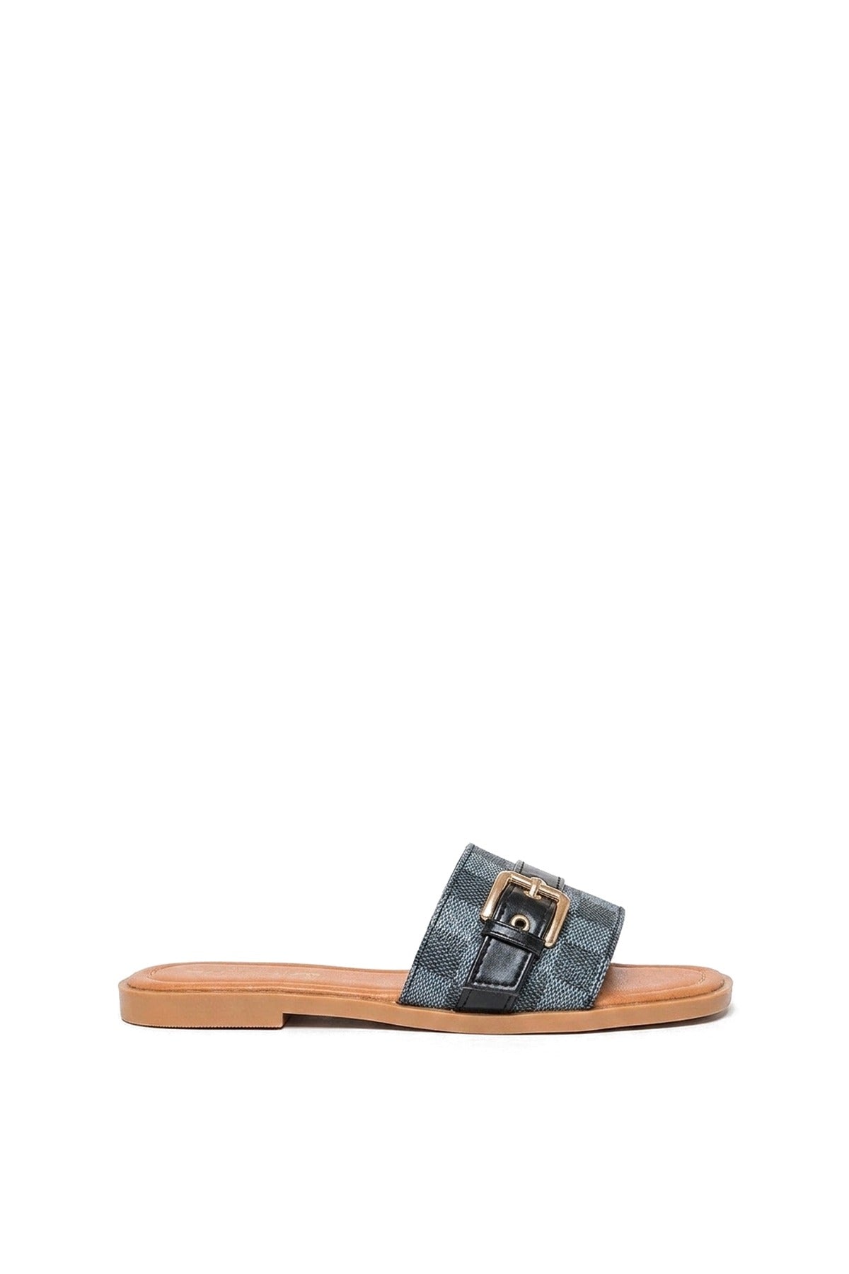 Ariah Open Toe Flat Sandals - Black