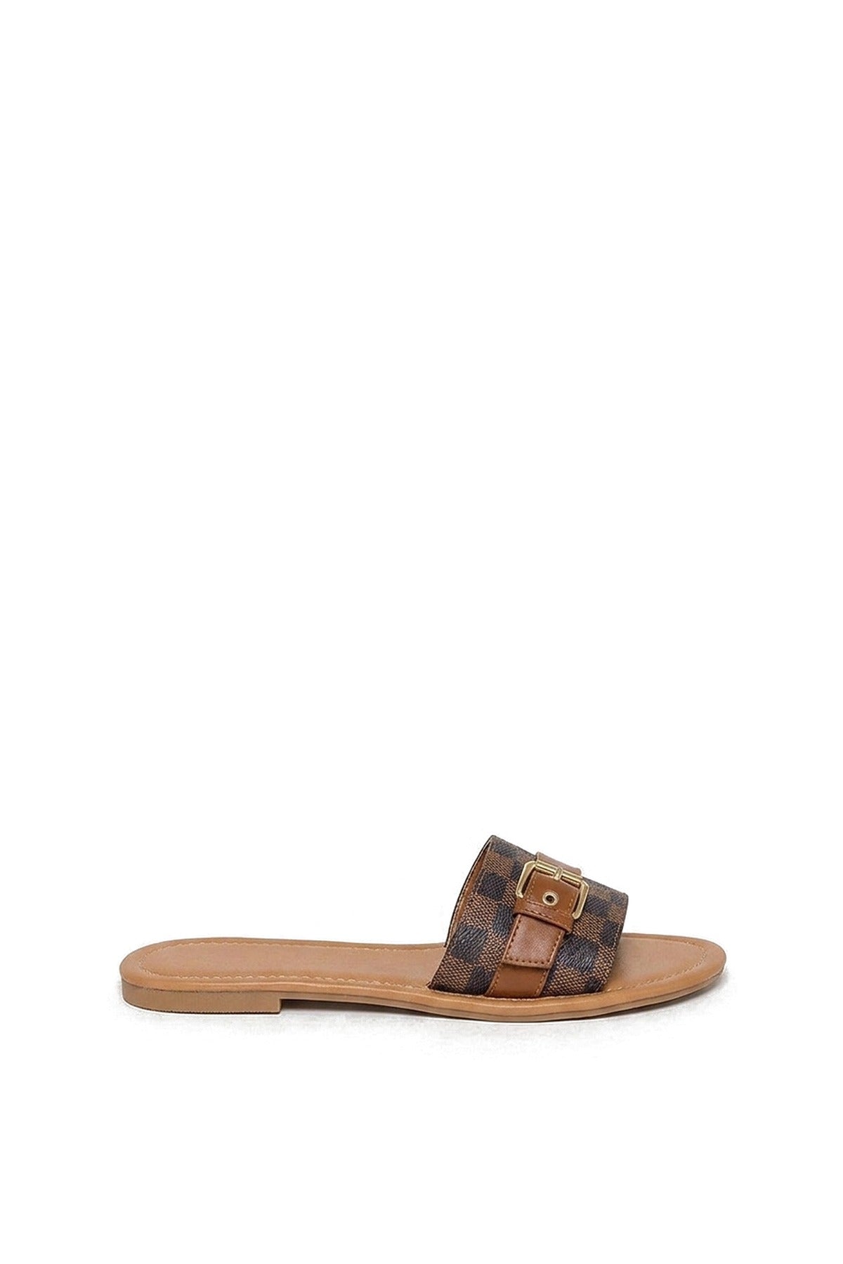 Ariah Open Toe Flat Sandals - Brown