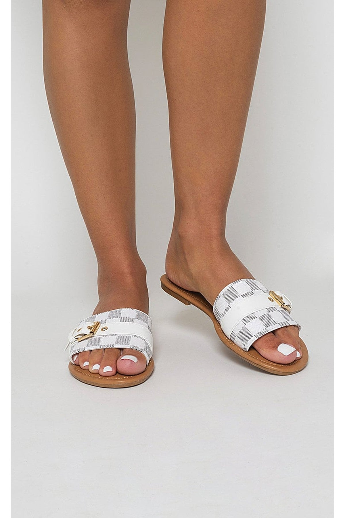 Ariah Open Toe Flat Sandals - White