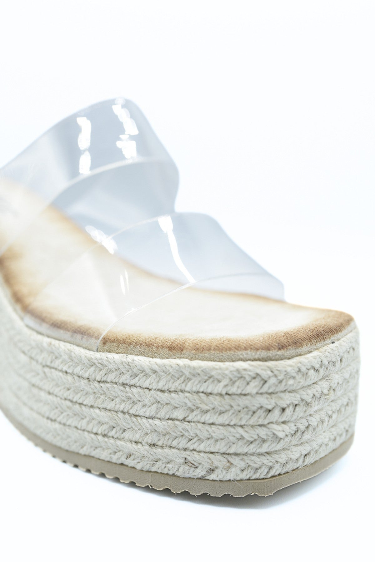 Arissa Transparent Double Strap Platform Wedge Heels - Beige