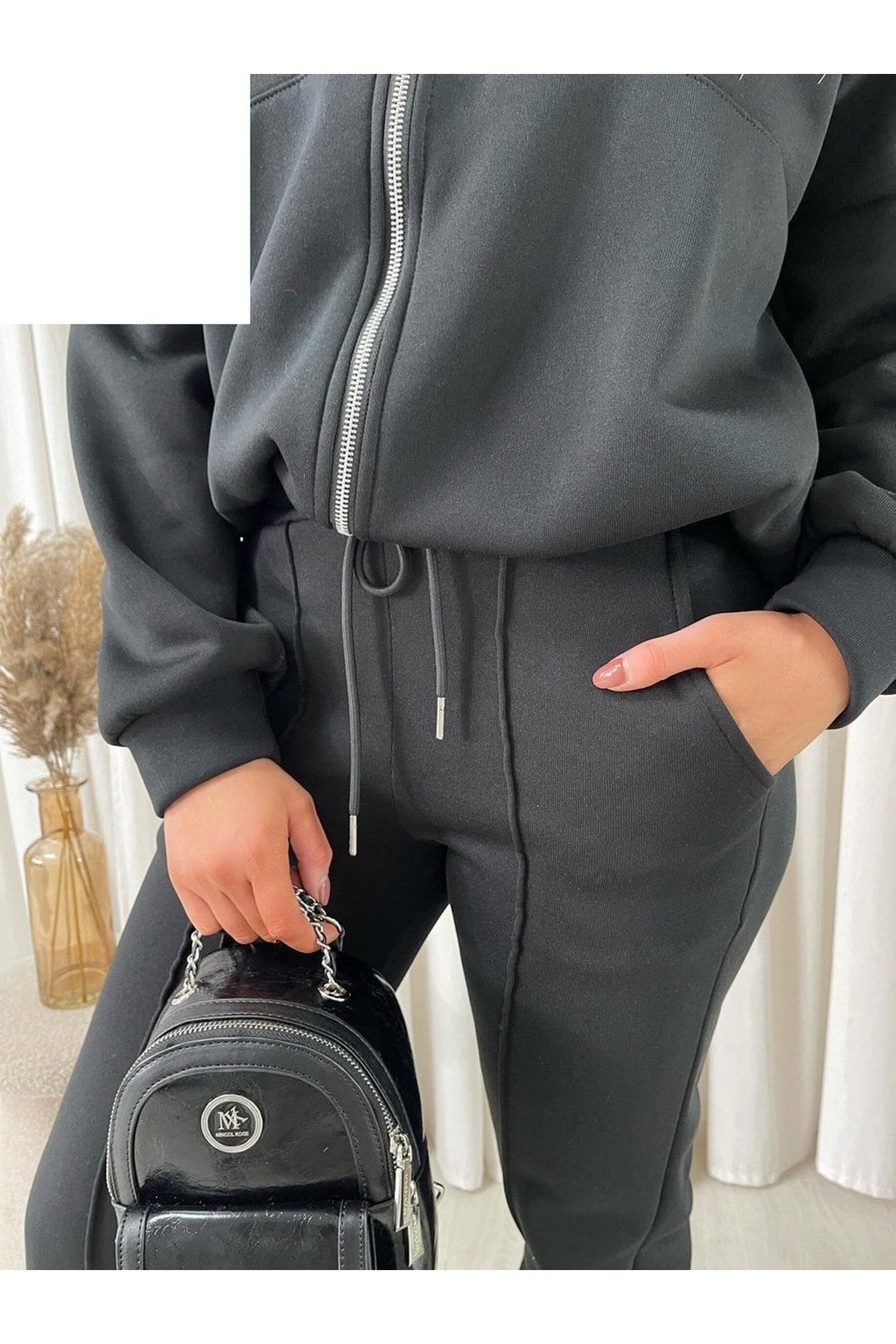 Ashlee Zip Bomber Jacket And Trouser Co-ord Set - Black