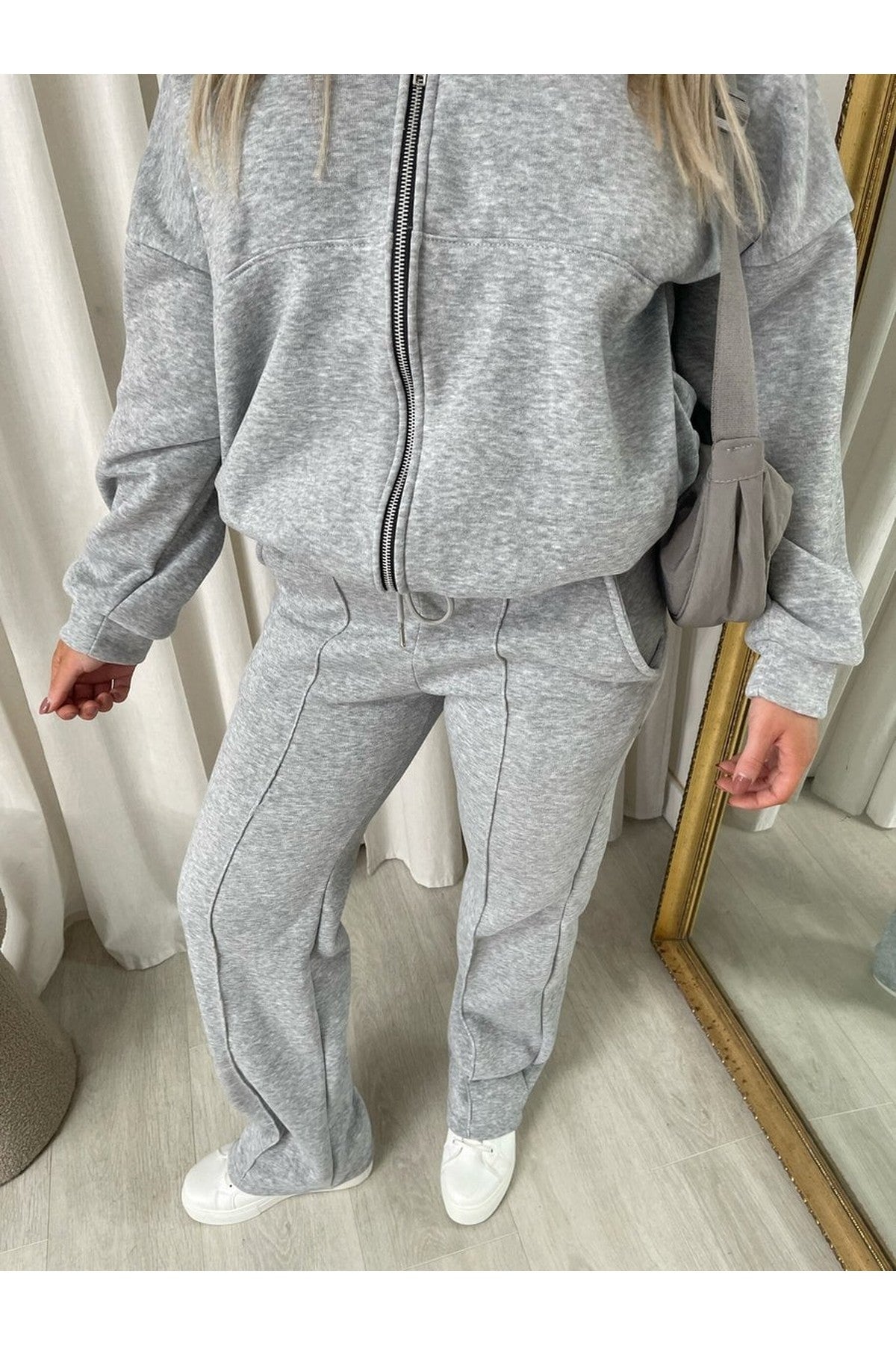 Ashlee Zip Bomber Jacket And Trouser Co-ord Set - Grey