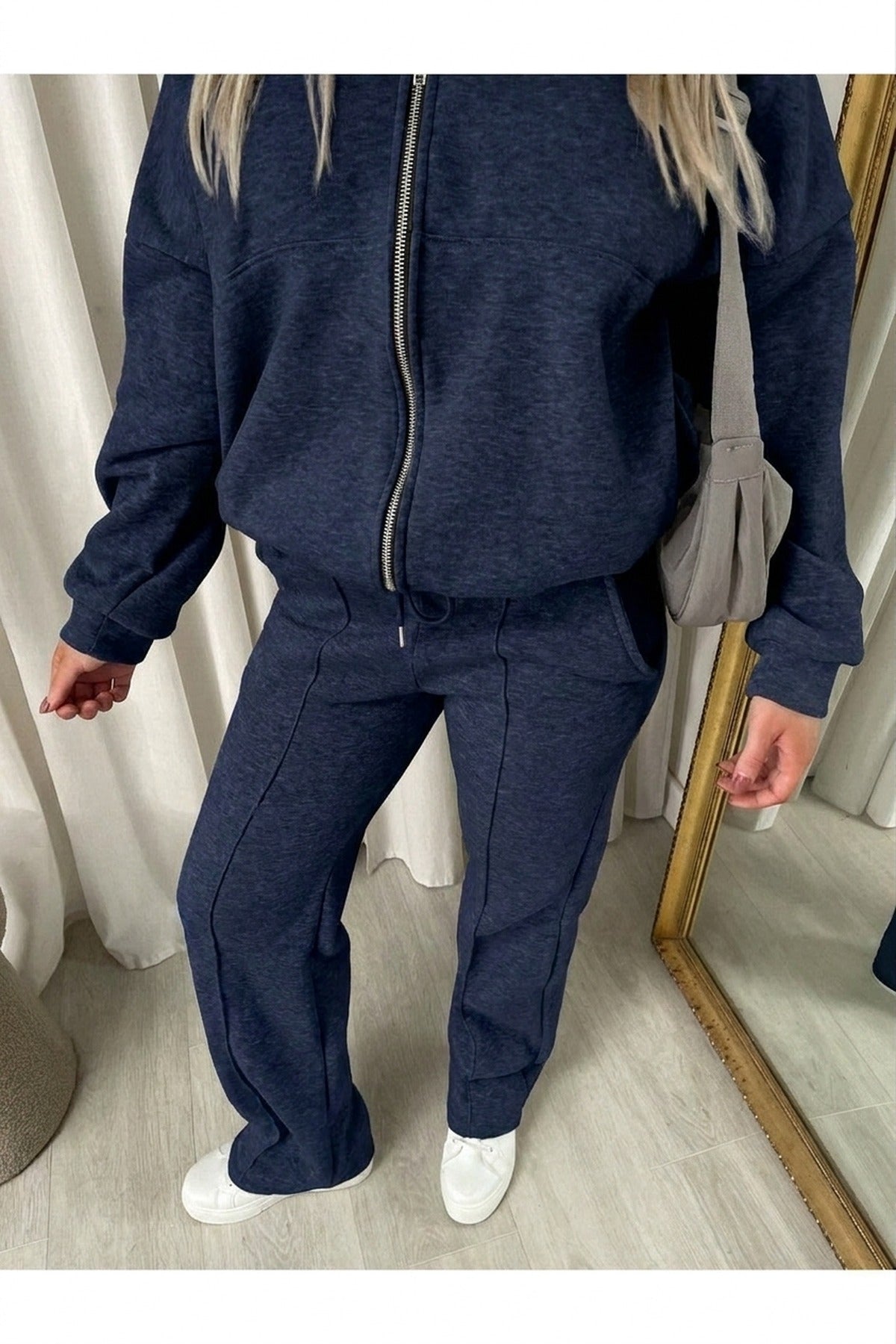 Ashlee Zip Bomber Jacket And Trouser Co-ord Set - Navy