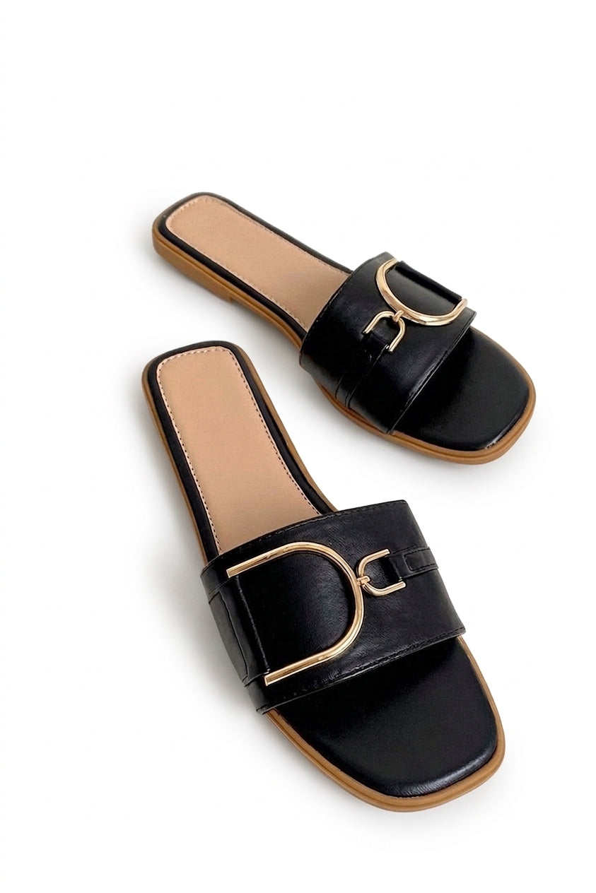 Ashleigh Gold Detail Sliders - Black