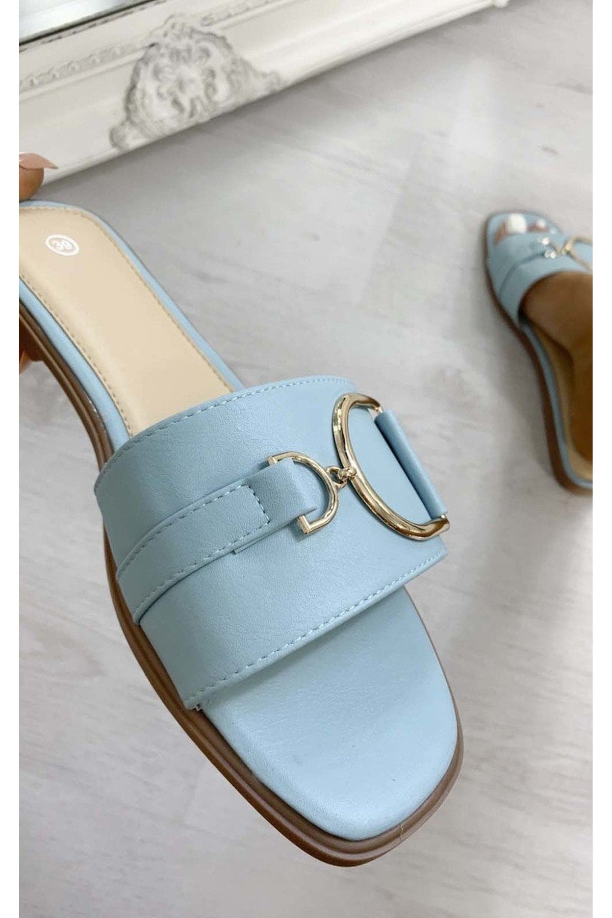 Ashleigh Gold Detail Sliders - Blue
