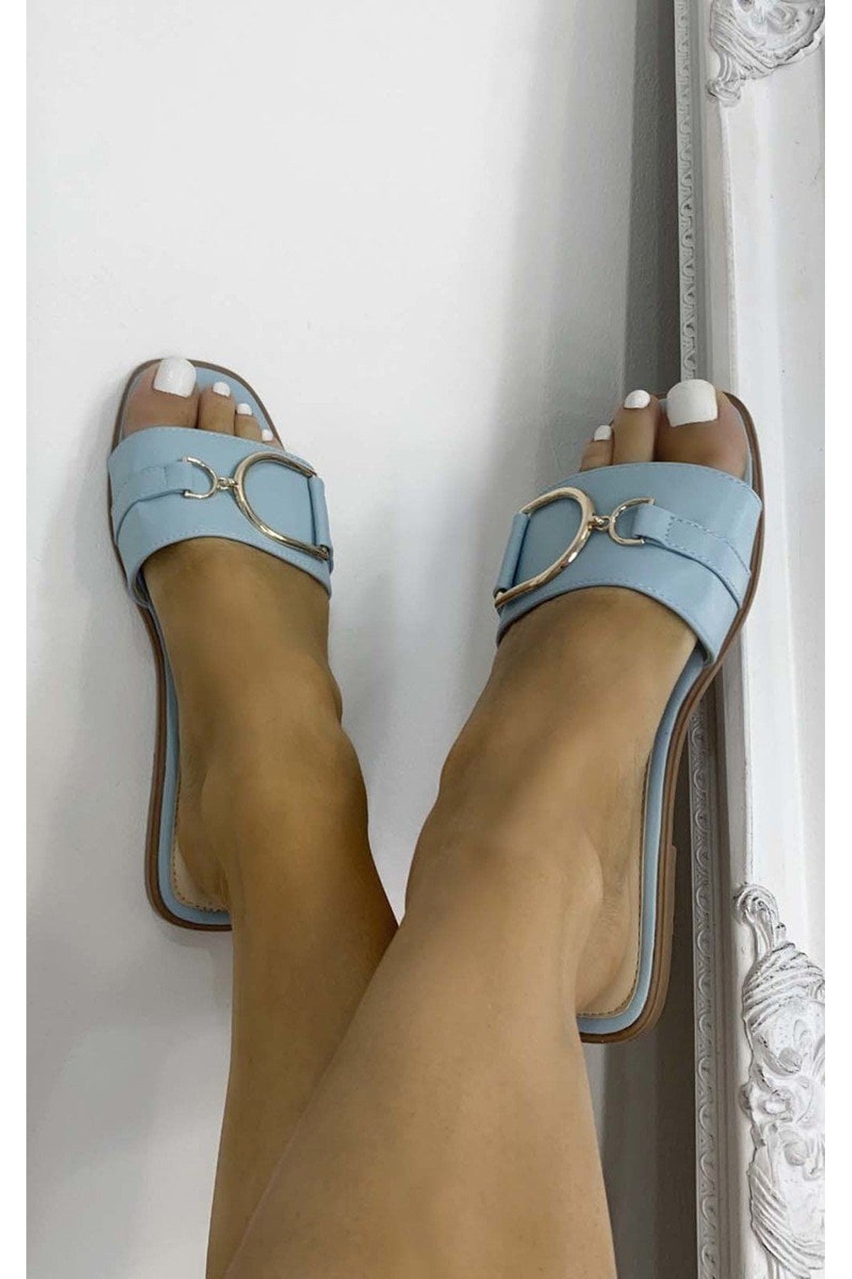 Ashleigh Gold Detail Sliders - Blue