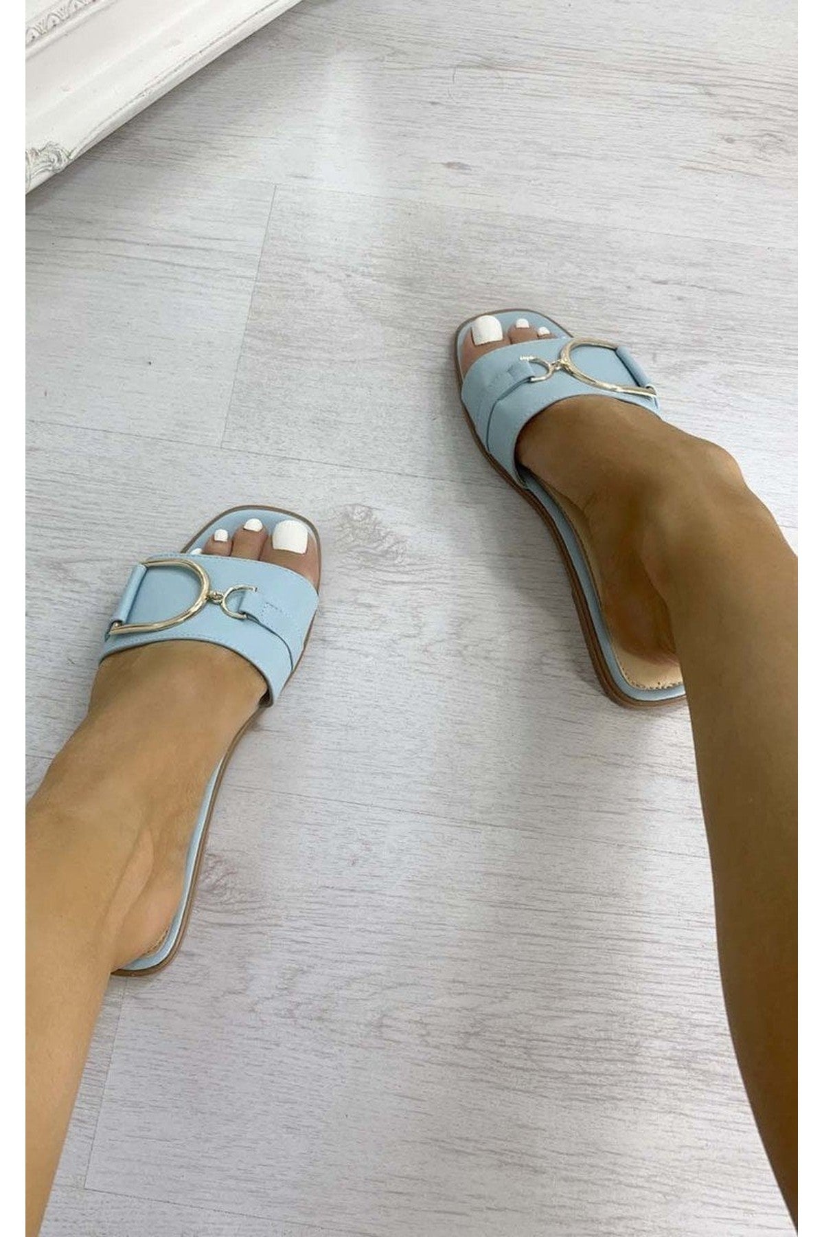 Ashleigh Gold Detail Sliders - Blue