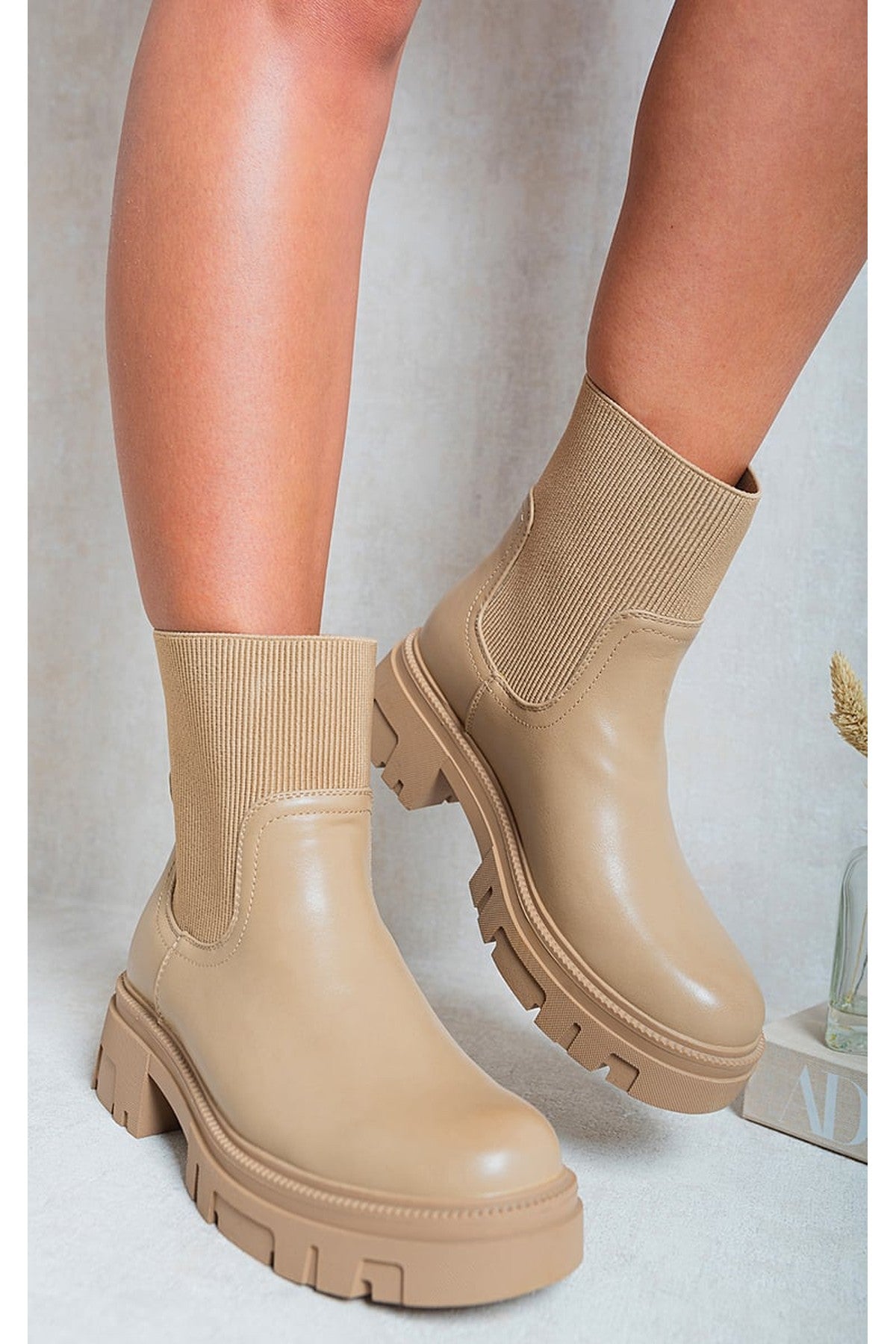 Ashley Chelsea Chunky Ankle Boots - Khaki