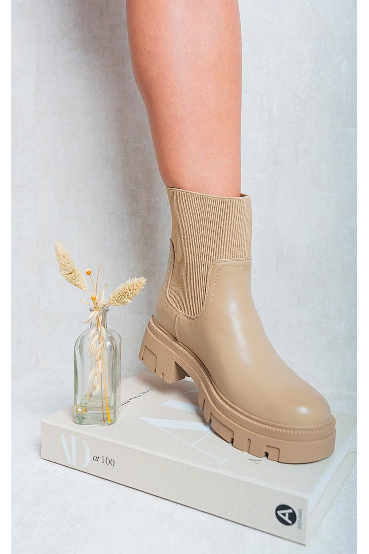 Ashley Chelsea Chunky Ankle Boots - Khaki