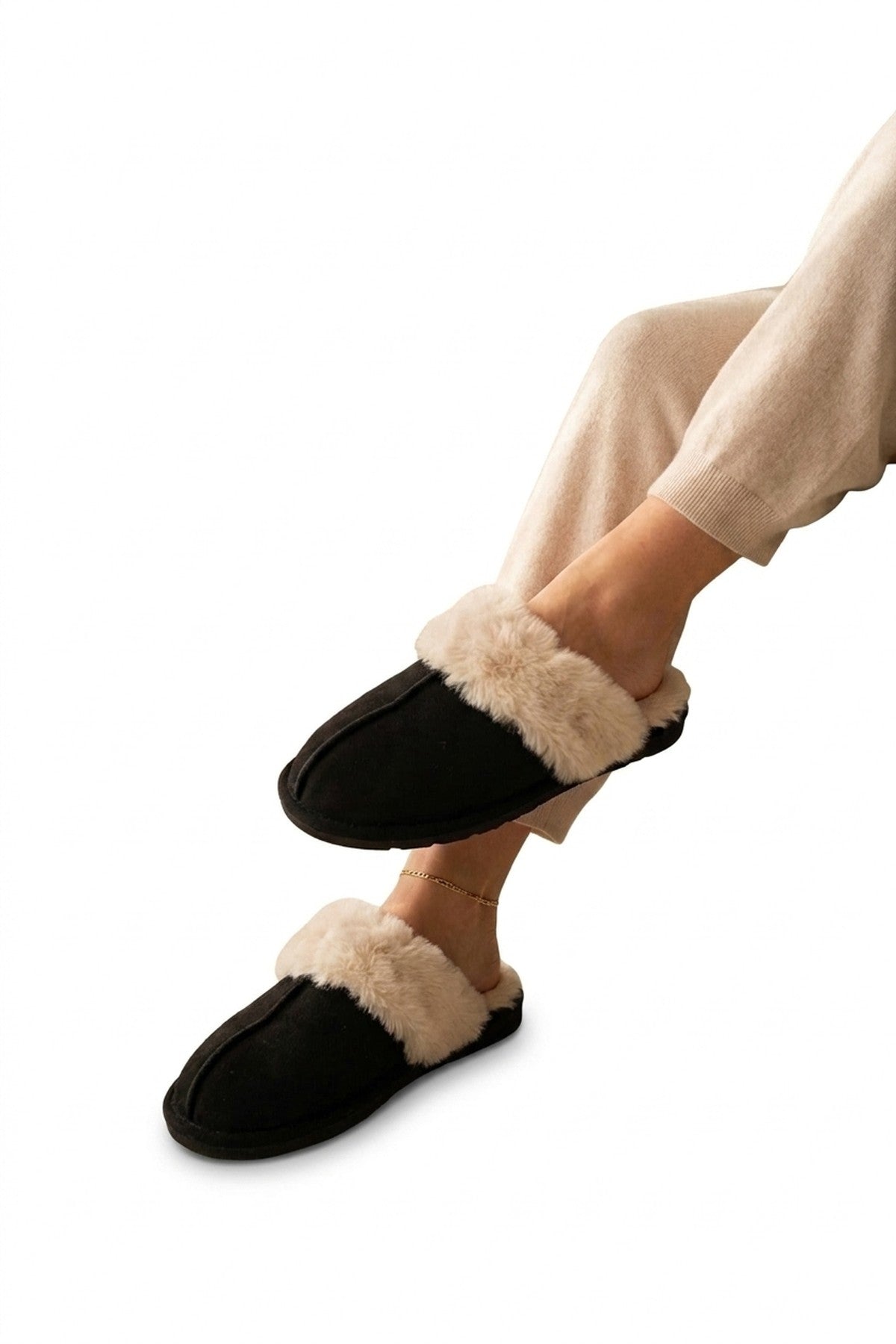 Aspen Faux Suede Mule Slippers - Black