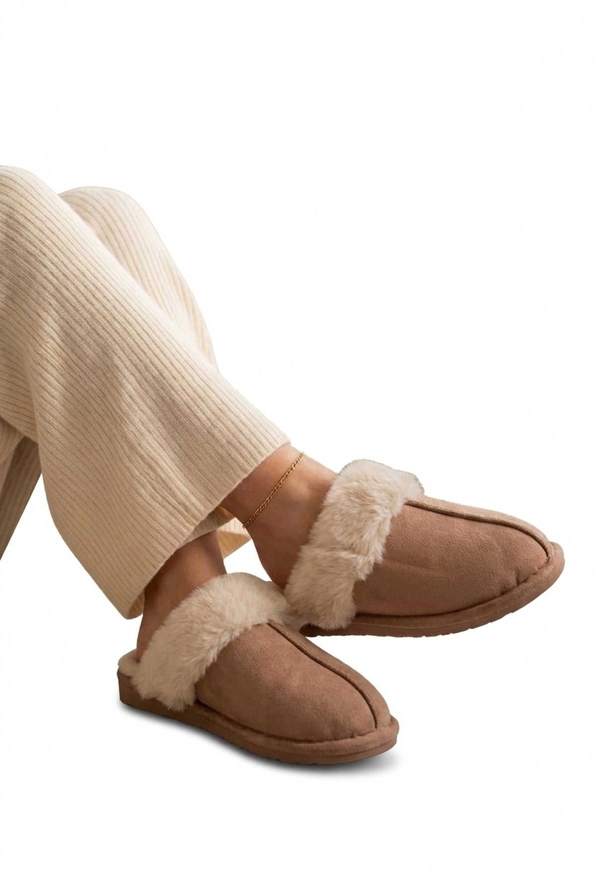 Aspen Faux Suede Mule Slippers - Khaki