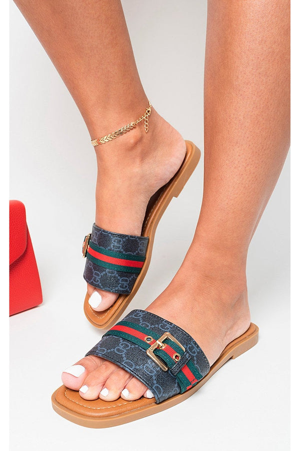 Athena Open Toe Flat Sandals - Black