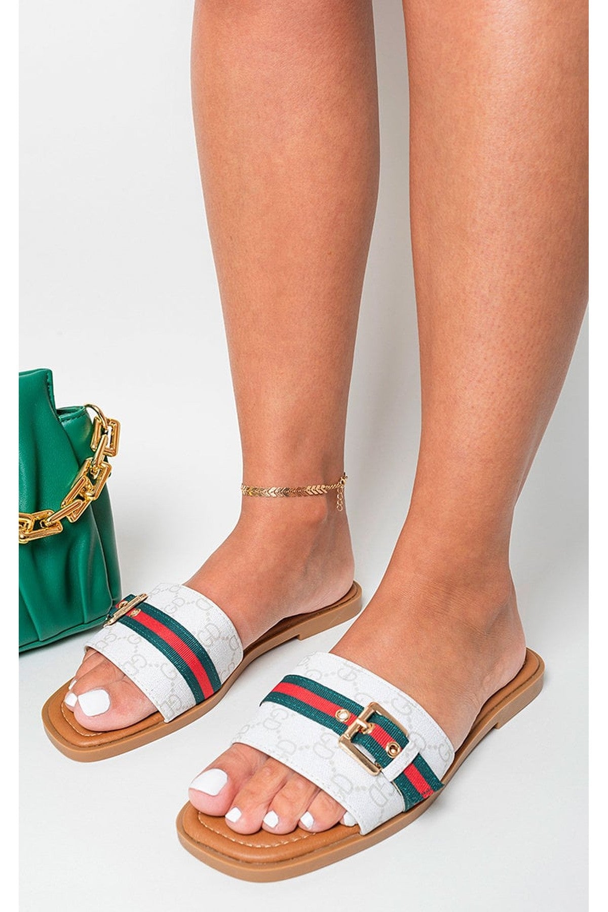 Athena Open Toe Flat Sandals - White
