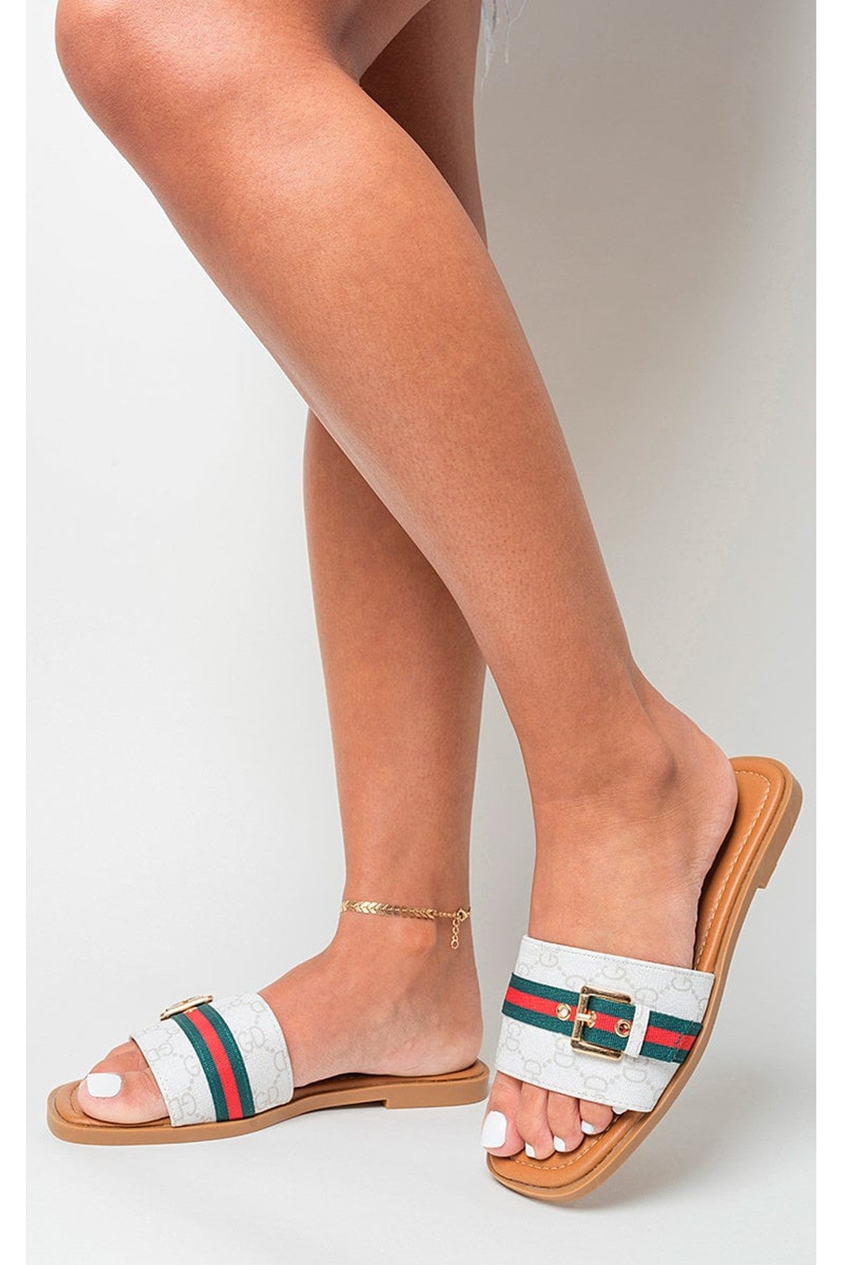 Athena Open Toe Flat Sandals - White