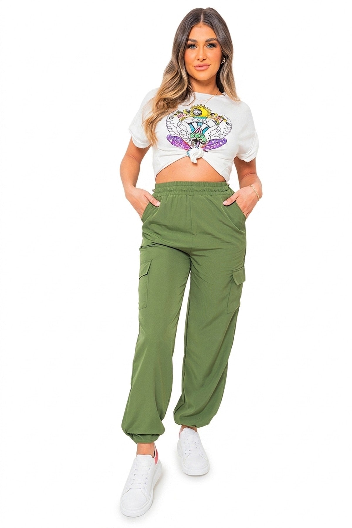 Aubree Casual Drawstring Cargo Pants - Khaki