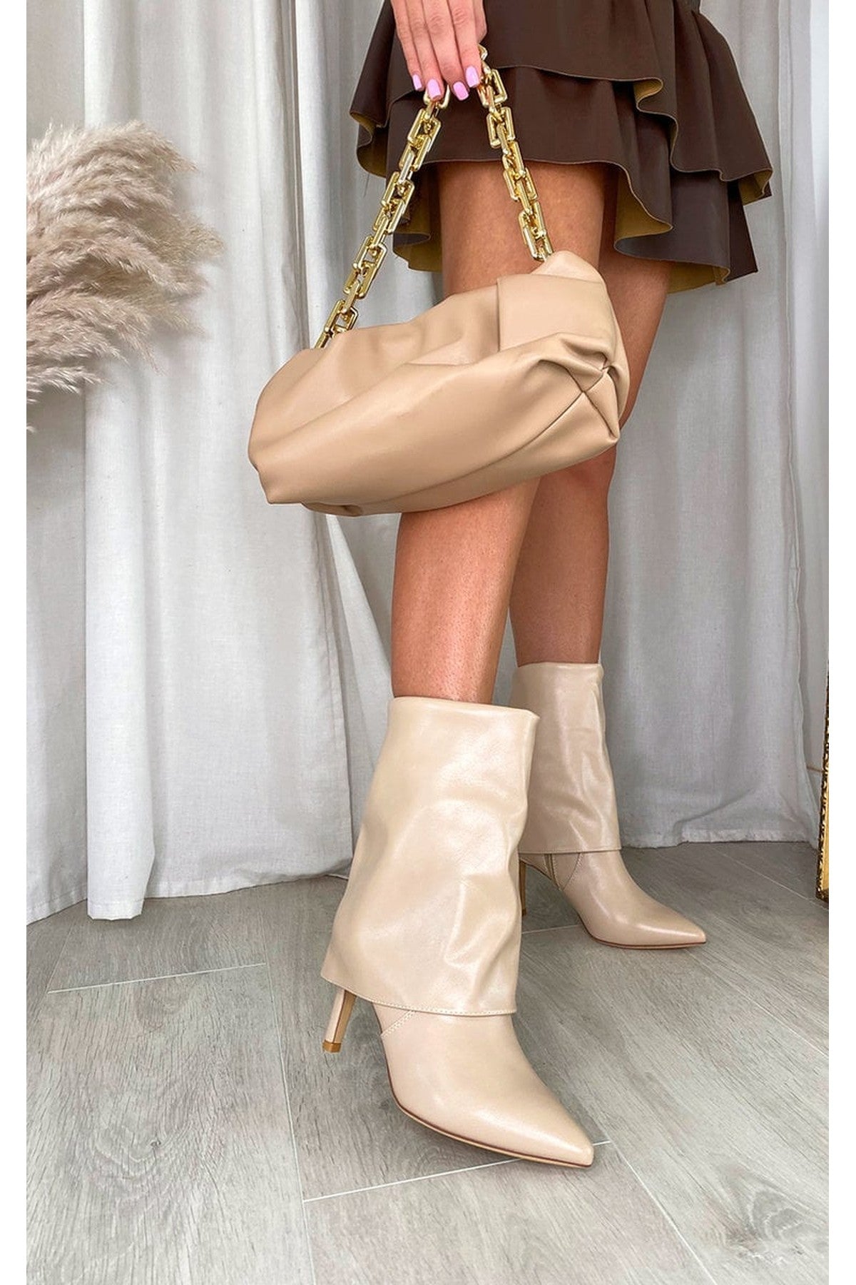 Aurora Heeled Ankle Boots - Beige