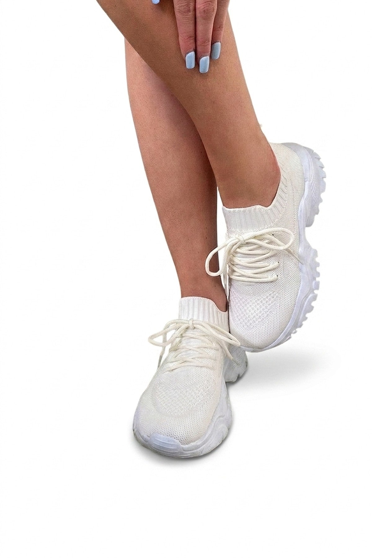Ava Lace Up Sock Trainer - White