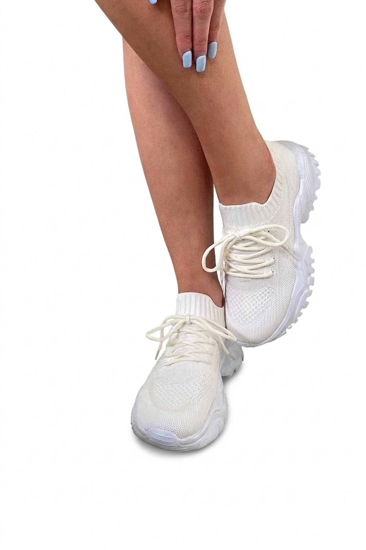 Ava Lace Up Sock Trainer - White_wb