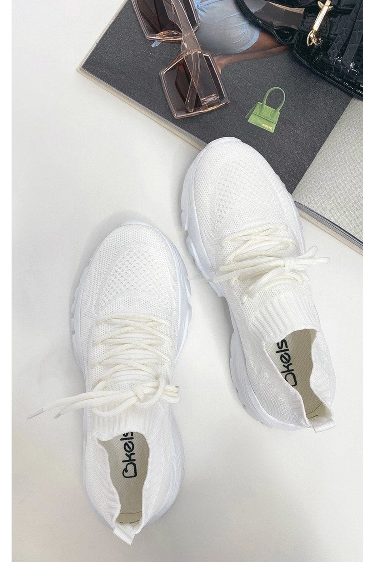 Ava Lace Up Sock Trainer - White