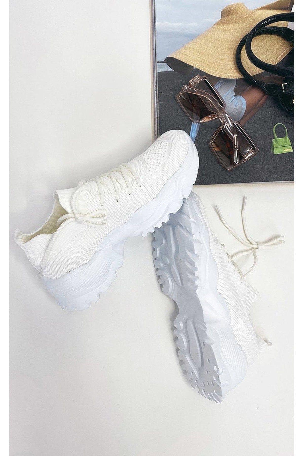 Ava Lace Up Sock Trainer - White