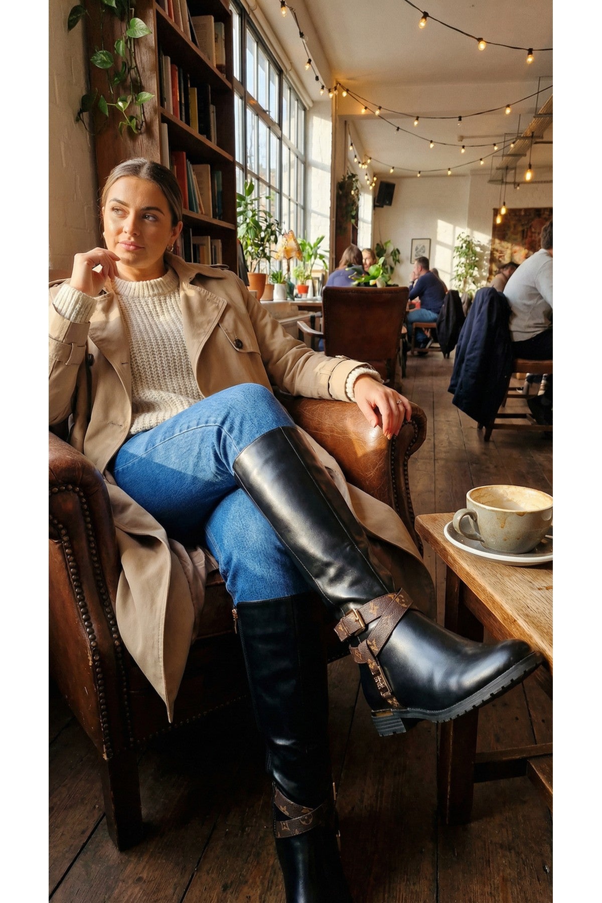 Avenna Knee High Boots With Printed Strap Detail - Black
