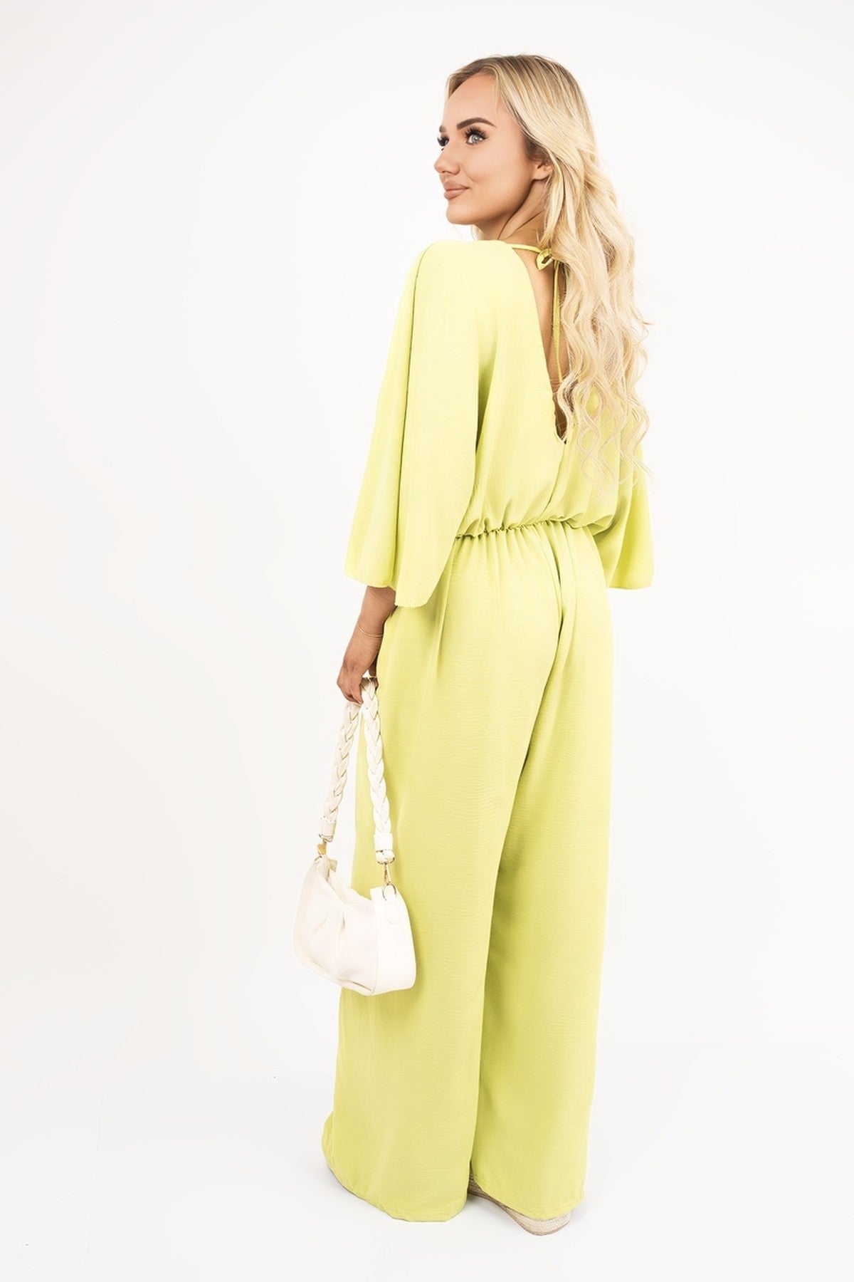 Maysa Wide Leg V Neck Jumpsuit With Back Tie Detail - Avocado