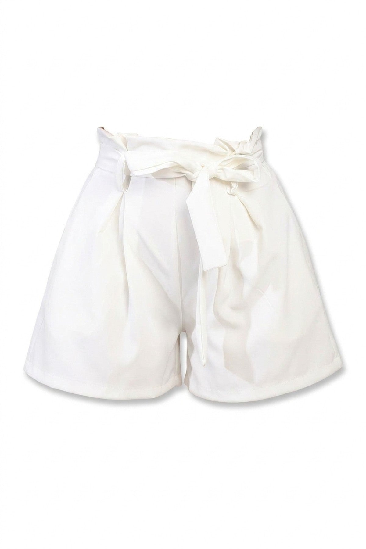 Azalea High Waist Tie Belt Paper Bag Shorts - White_wb