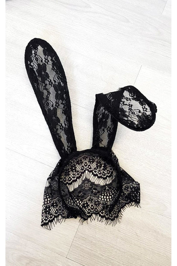 Bailey Lace Bunny Ears Headband - Black