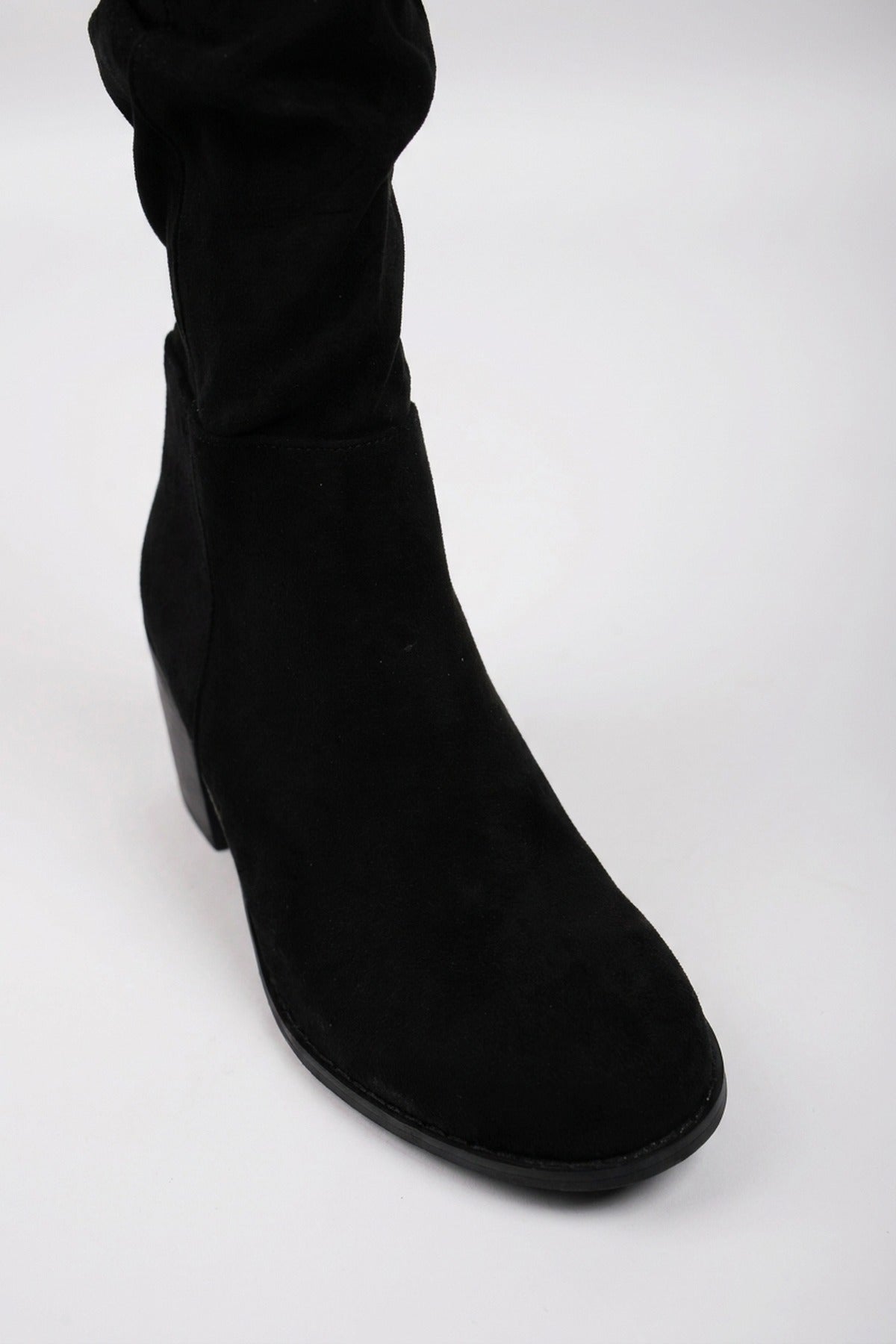 Jessa Faux Suede Slouchy Knee Boots - Black Suede