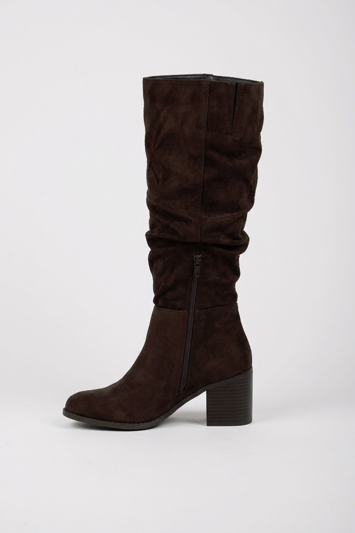 Jessa Faux Suede Slouchy Knee Boots - Brown Suede